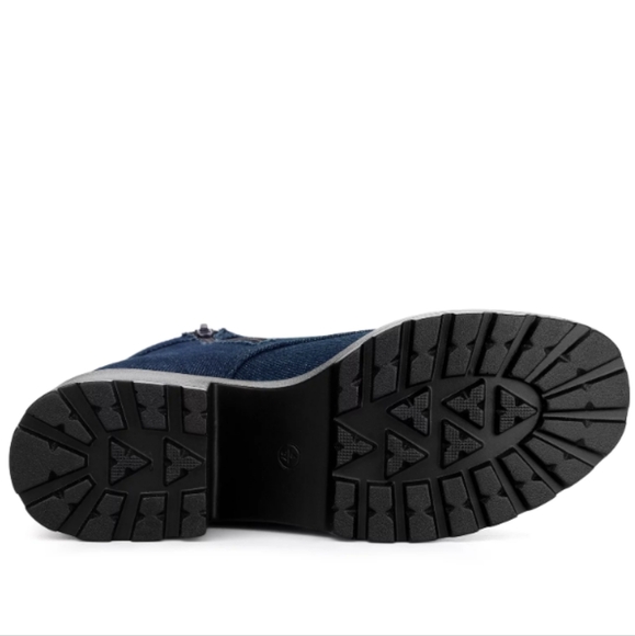 Denim zip up chunky heel platform ankle boots SUPER COMFY (W-10) - Picture 3 of 7